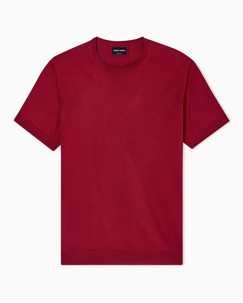 Giorgio Armani Pullover mit Rundhalsausschnitt und kurzen Ärmeln aus Seide und Baumwolle Rot