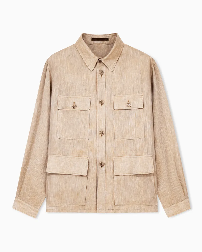 Giorgio Armani Hemdjacke im Oversize Fit aus Leinen mit Brusttaschen Beige