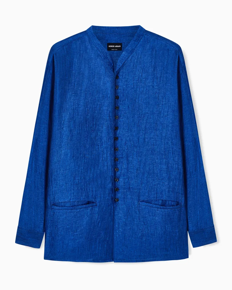 Giorgio Armani Hemdjacke aus Leinenmischgewebe mit Delavé-Effekt Blau
