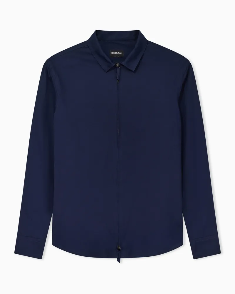 Giorgio Armani Hemd aus Baumwolljersey mit Reißverschluss Marineblau