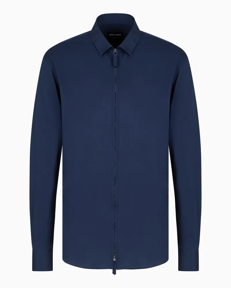 Giorgio Armani Hemd aus Baumwolljersey mit Reißverschluss Marineblau