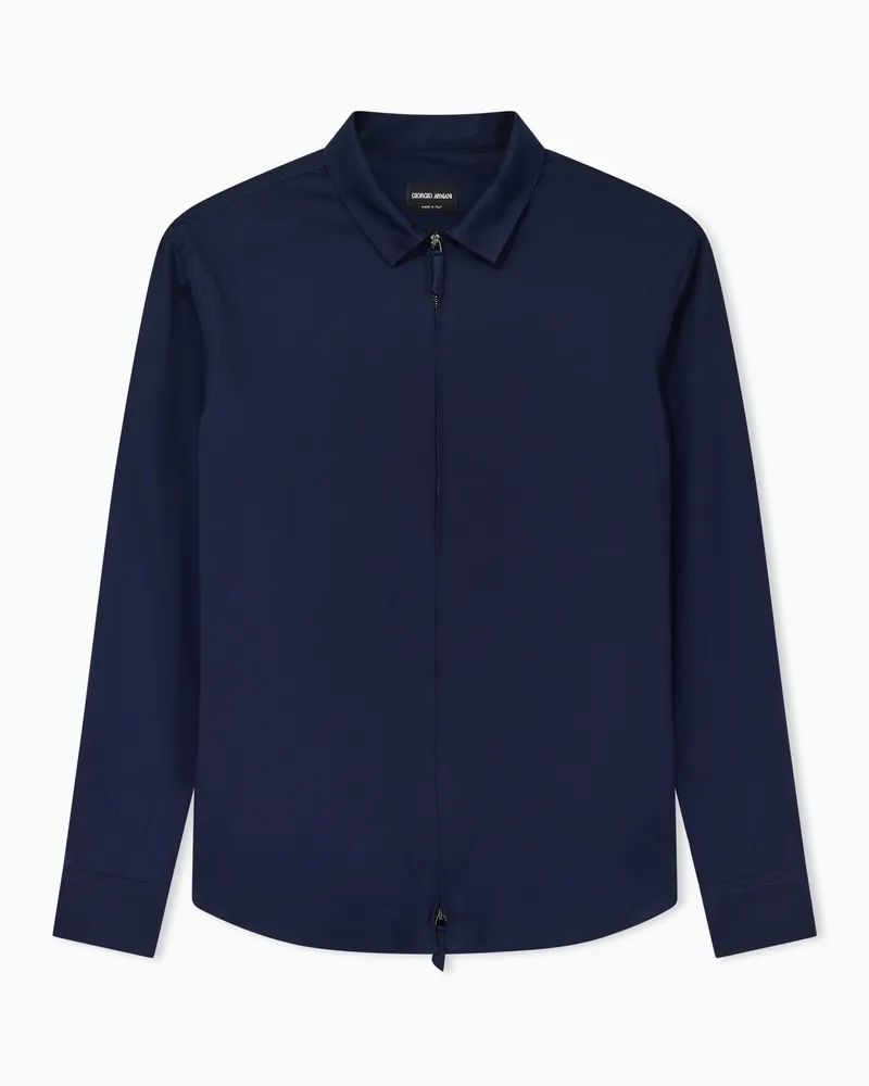 Giorgio Armani Hemd aus Baumwolljersey mit Reißverschluss Marineblau