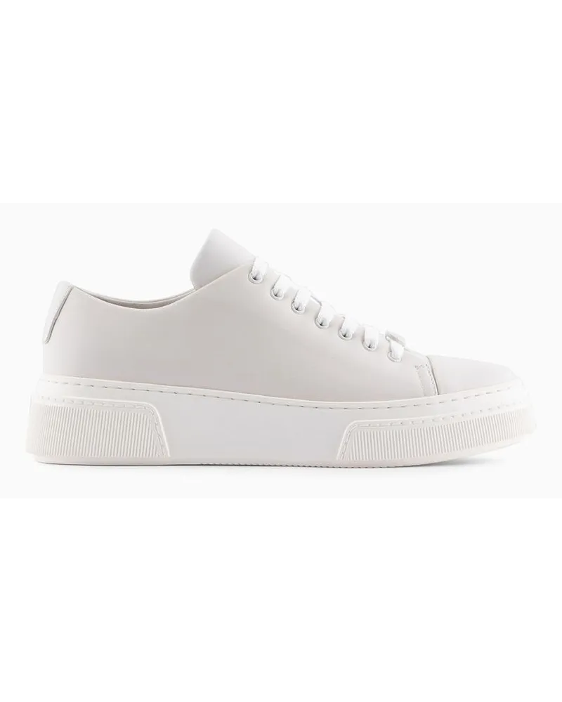 Giorgio Armani Sneaker Aus Weichem Kalbsleder Weiss