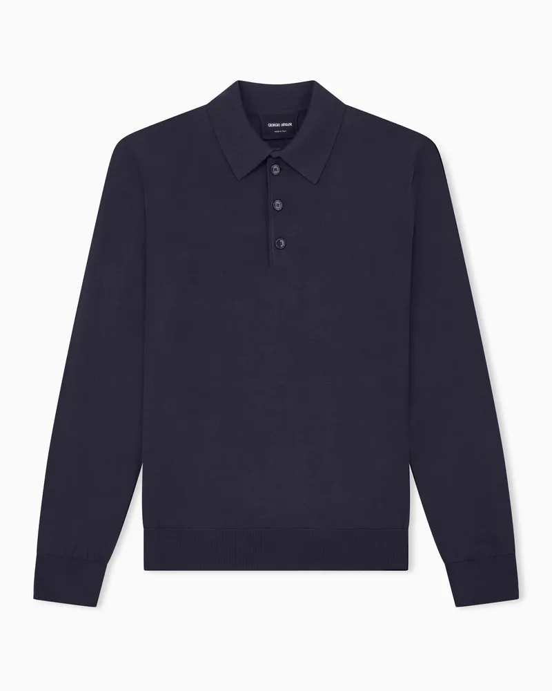 Giorgio Armani Poloshirt mit langen Ärmeln aus Schurwolle Grau