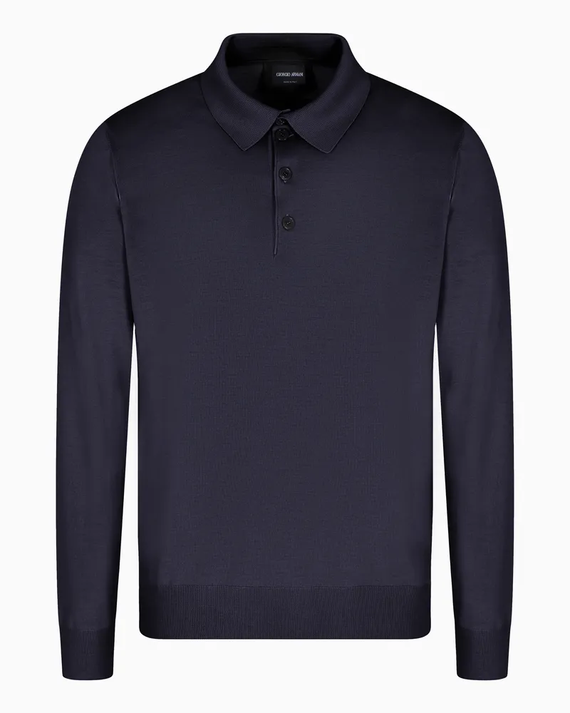 Giorgio Armani Poloshirt mit langen Ärmeln aus Schurwolle Grau