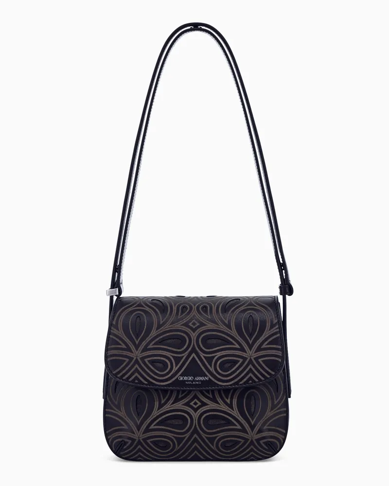 Giorgio Armani La Prima Kleine Tasche aus Leder und Suede mit Laserbearbeitung Braun