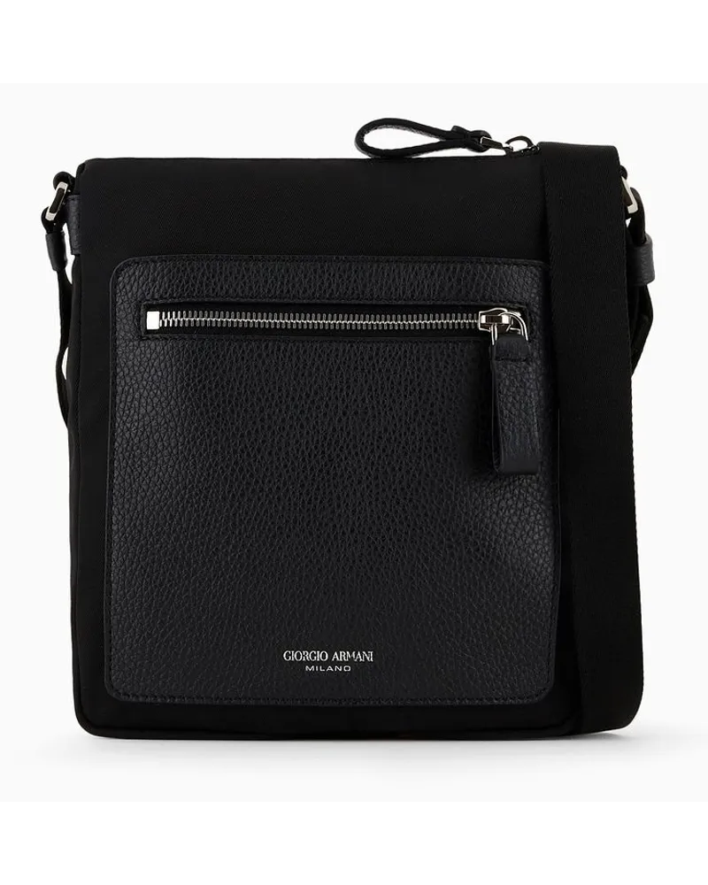 Giorgio Armani Asv Crossbody bag Aus Nylon und Vollnarbiges Leder Schwarz