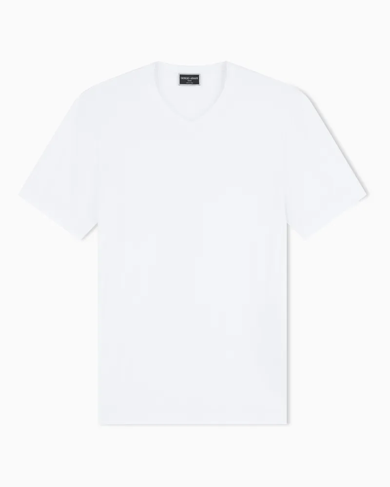 Giorgio Armani T-Shirt mit V-Ausschnitt Icon aus Viskosejersey mit Stretchanteil Weiß