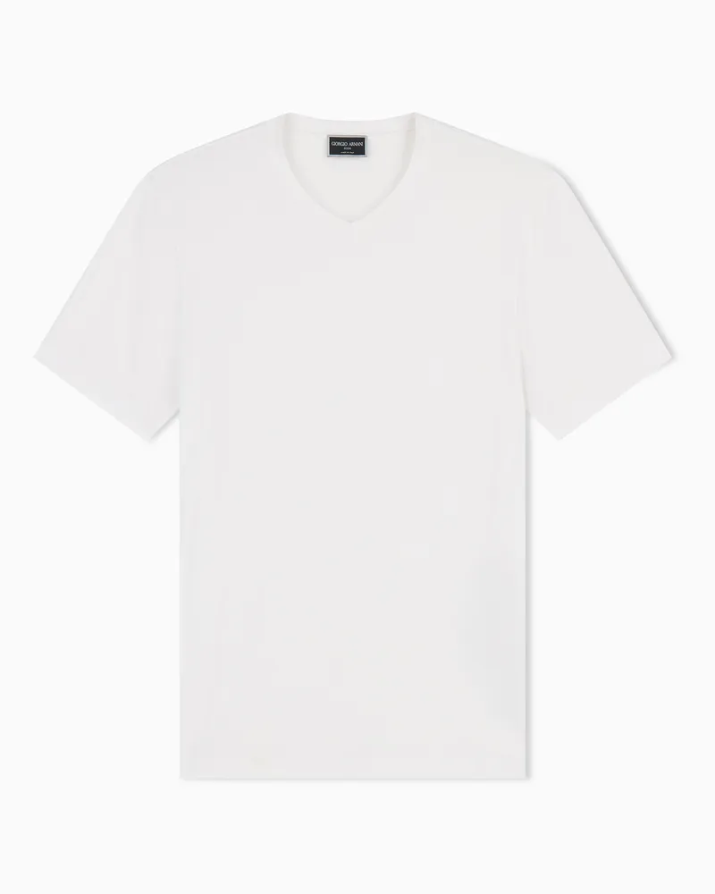 Giorgio Armani T-Shirt mit V-Ausschnitt Icon aus Viskosejersey mit Stretchanteil Weiß