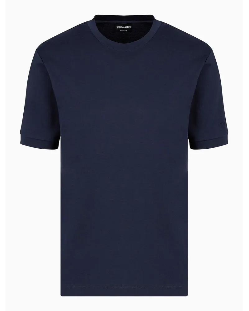 Giorgio Armani Asv Interlock-t-shirt Aus Bio-baumwolle mit Rundhalsausschnitt Marineblau