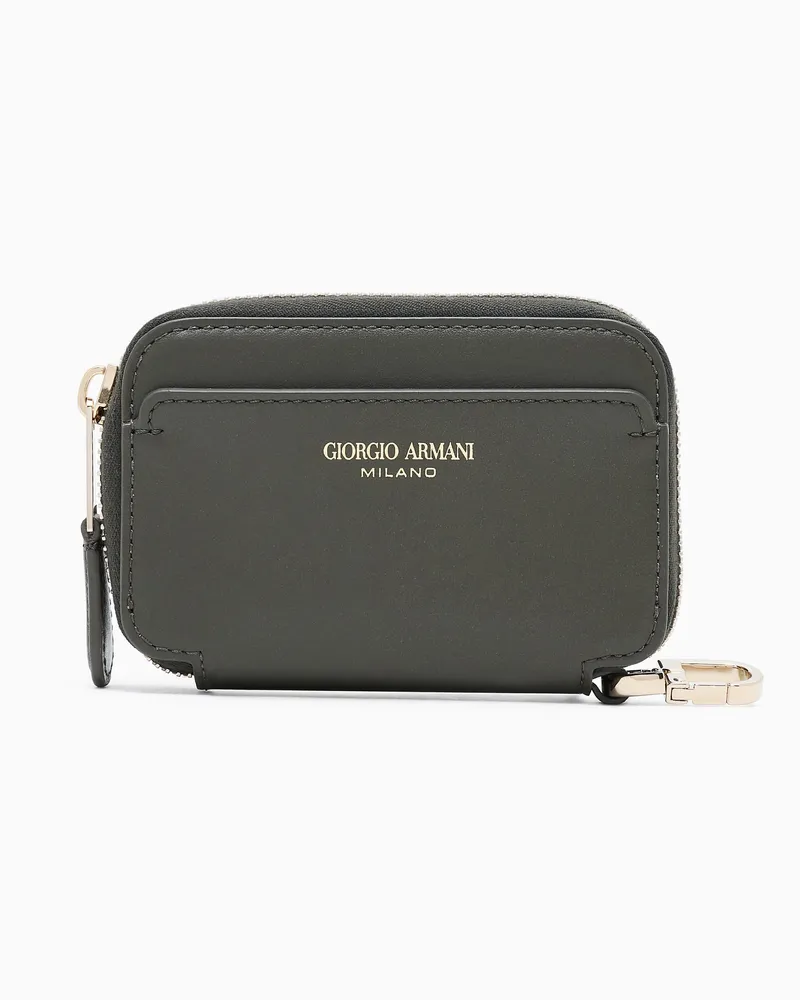 Giorgio Armani Mini-Portemonnaie mit umlaufendem Reißverschluss, gefertigt aus Leder Grün