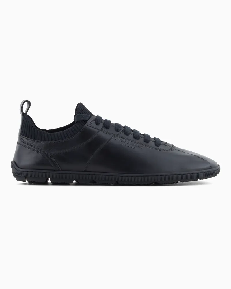 Giorgio Armani Sneaker aus Lammleder und Strick Schwarz