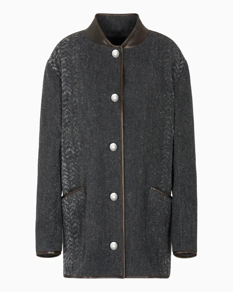 Giorgio Armani Caban aus Wolle und Leder im Fischgrat-Bouclé-Design Grau