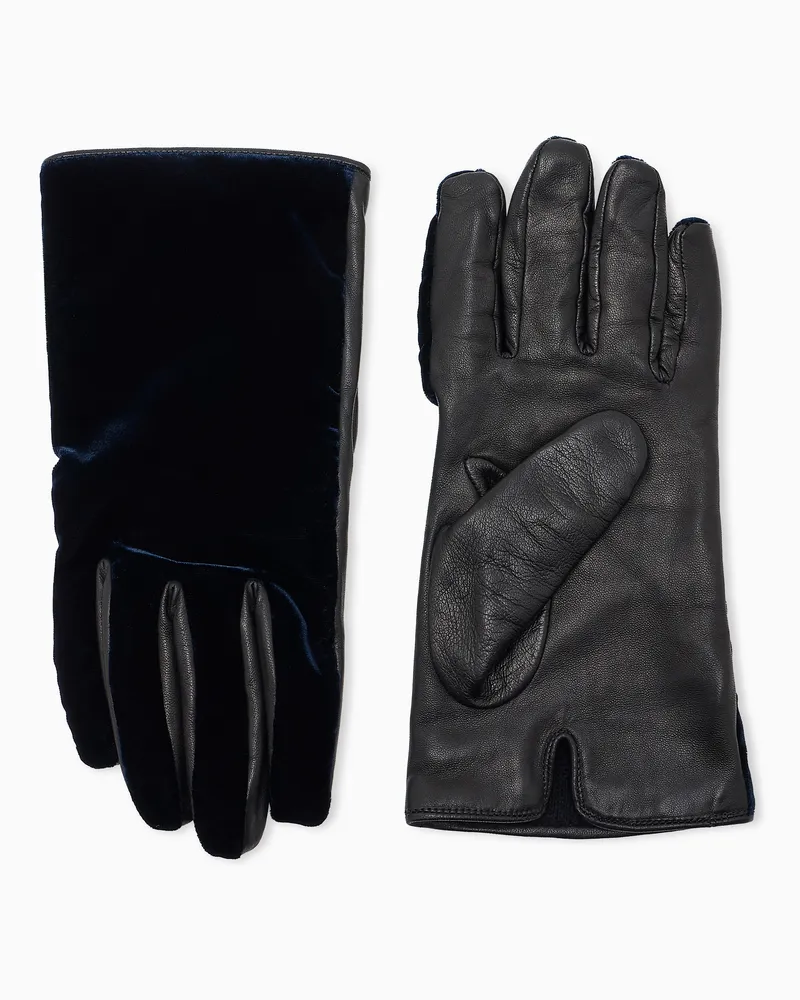 Giorgio Armani Handschuhe aus Leder und Samt mit Fischgrätmuster Schwarz