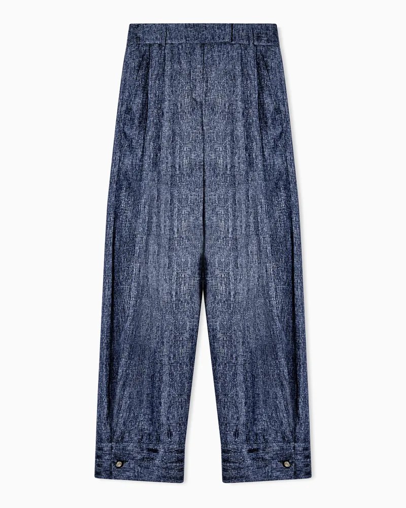 Giorgio Armani Bundfaltenhose aus Seide mit Denim-Print Denim Collection Marineblau