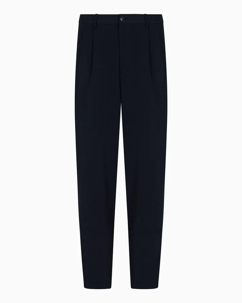 Giorgio Armani Hose mit zwei Bundfalten aus Canneté-Schurwolle Marineblau