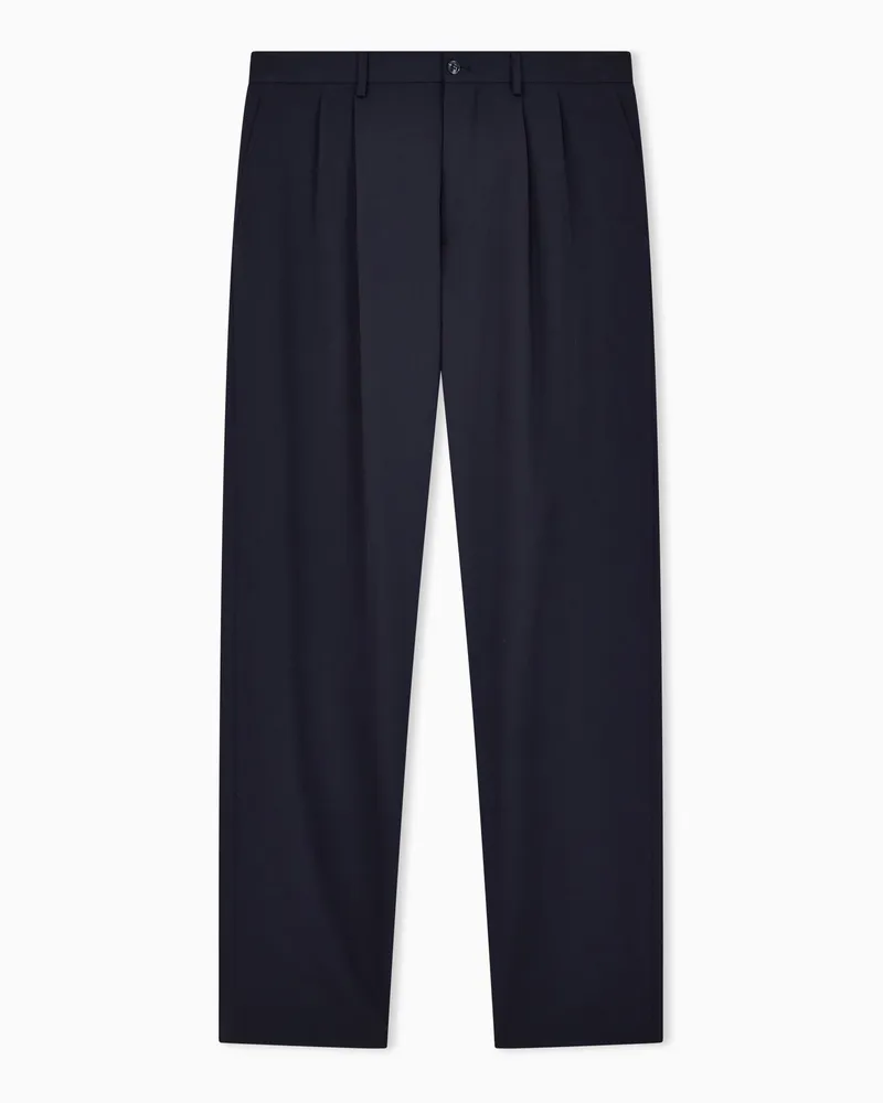Giorgio Armani Hose mit zwei Bundfalten aus Canneté-Schurwolle Marineblau