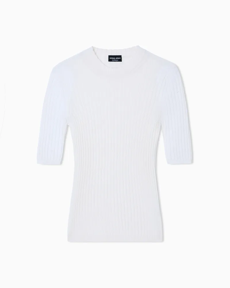 Giorgio Armani Pullover mit Rundhalsausschnitt aus reinem Kaschmir in Rippenstrick Weiß