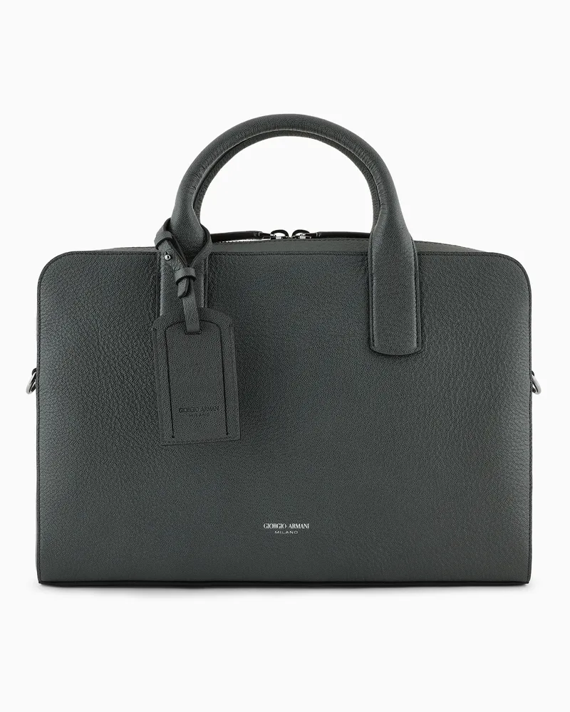 Giorgio Armani Aktentasche aus vollnarbigem Leder Grün