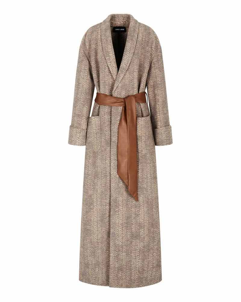 Giorgio Armani Langer ASV Mantel aus Wolle und Kaschmir mit Fischgrat-Muster Beige