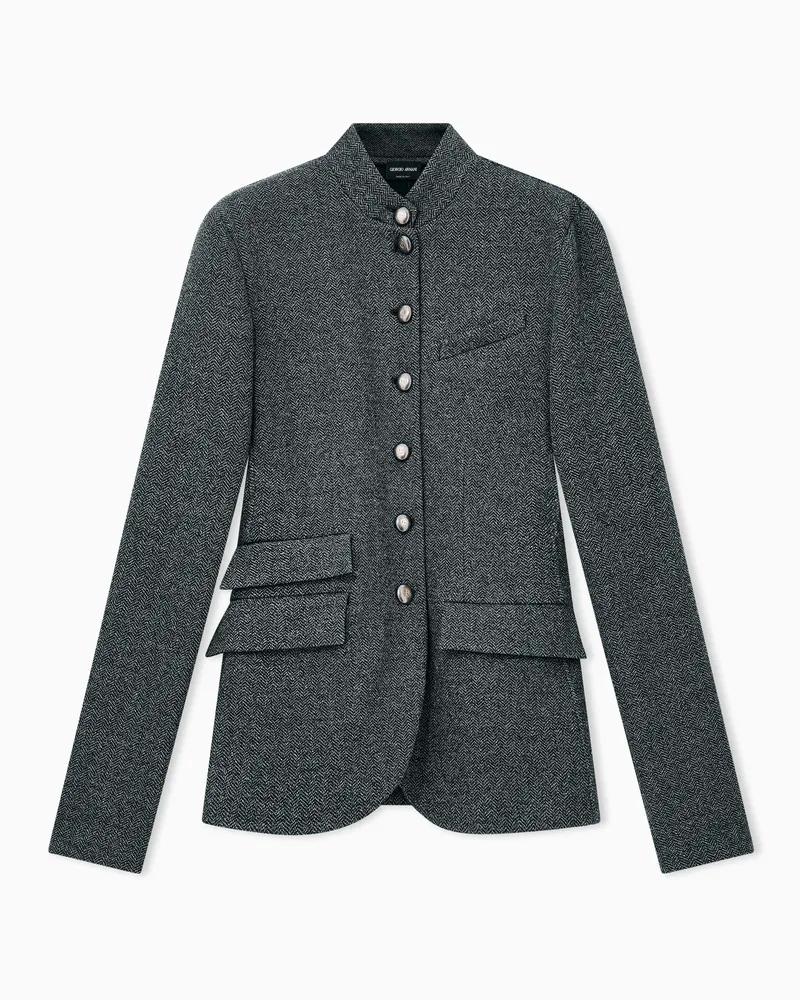 Giorgio Armani Blazer New Normal aus Fischgrat-Jersey mit Stehkragen Grau