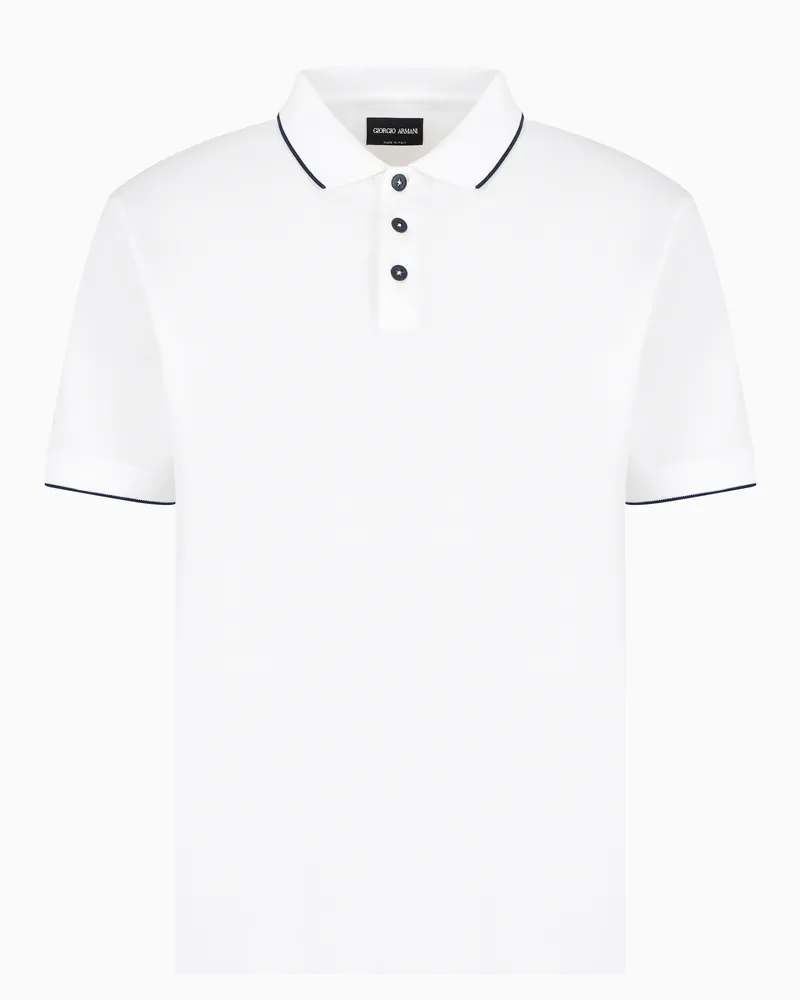Giorgio Armani Poloshirt aus Baumwollpikee mit Lisle-Garn Weiß
