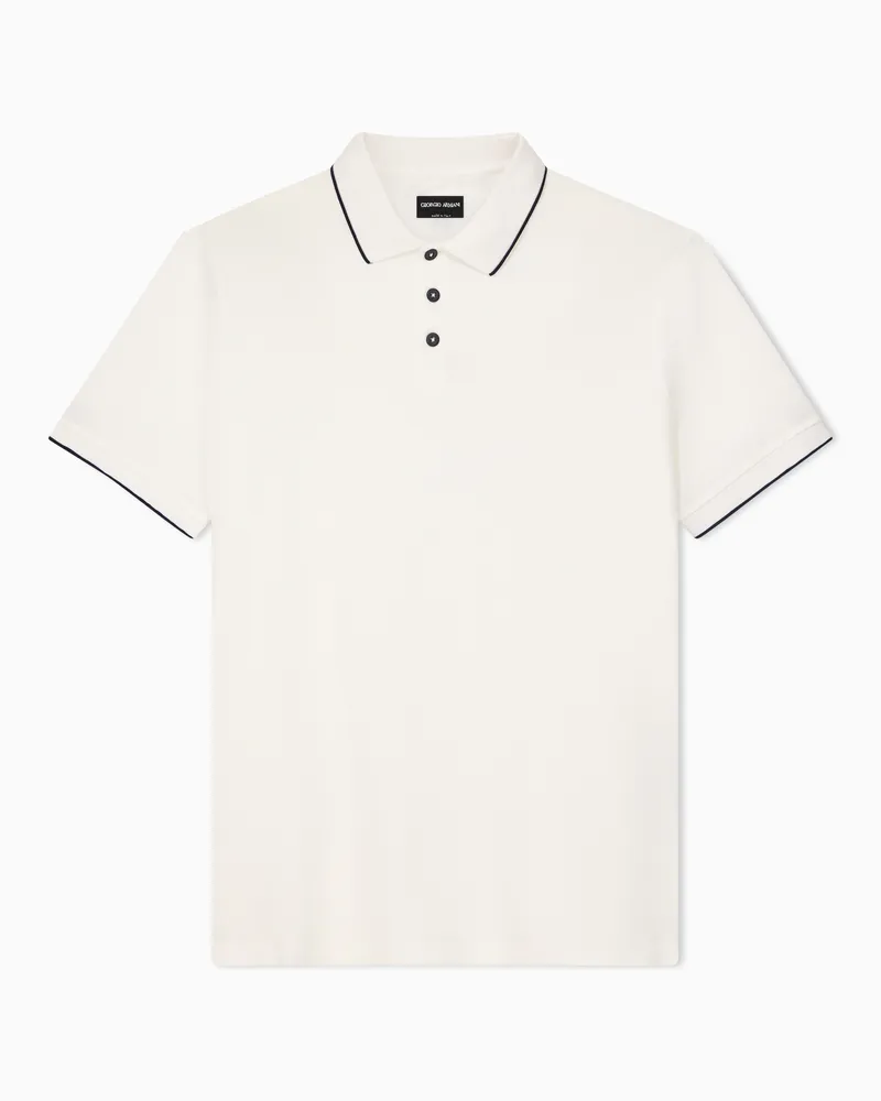 Giorgio Armani Poloshirt aus Baumwollpikee mit Lisle-Garn Weiß