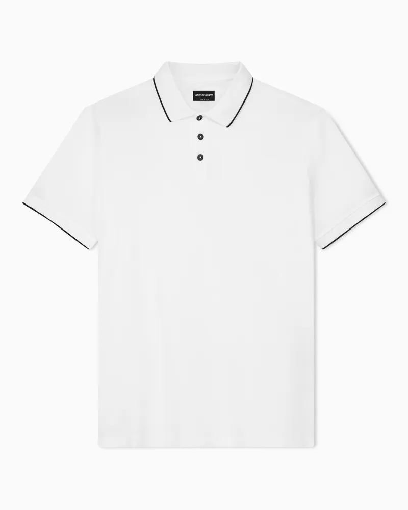 Giorgio Armani Poloshirt aus Baumwollpikee mit Lisle-Garn Weiß