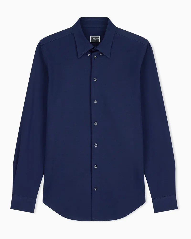Giorgio Armani Baumwolljersey Hemd Icon im Slim Fit mit Perlmuttknöpfen Marineblau