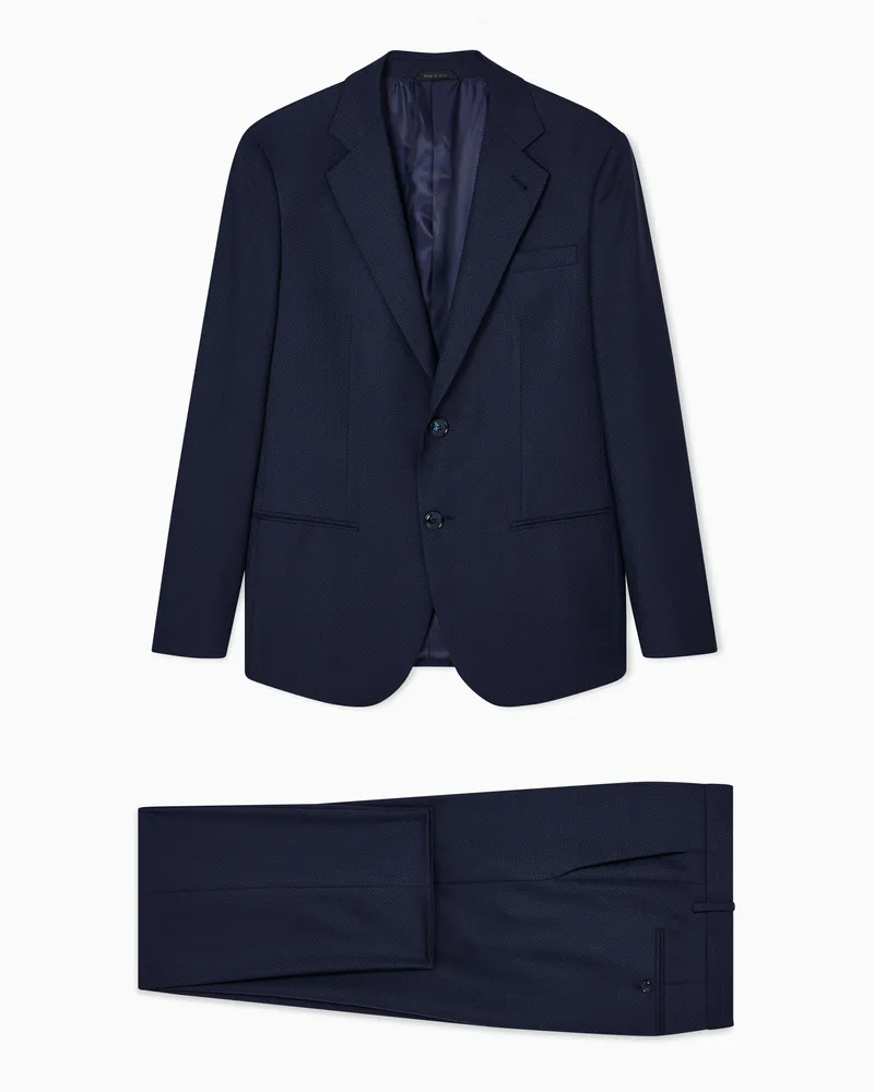 Giorgio Armani Einreihiger Anzug der Soho-Linie aus Schurwolle mit Mikrostruktur Marineblau