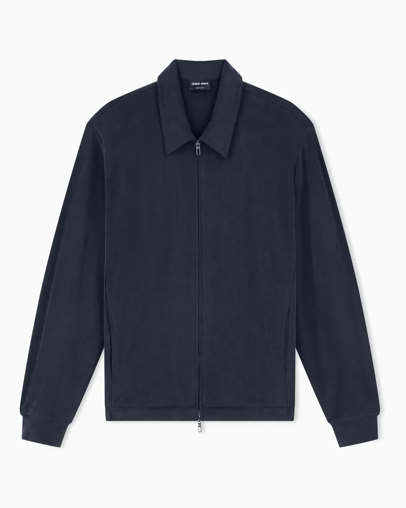 Giorgio Armani Blouson aus Delavé-Cupro-Piqué mit Reißverschluss Marineblau