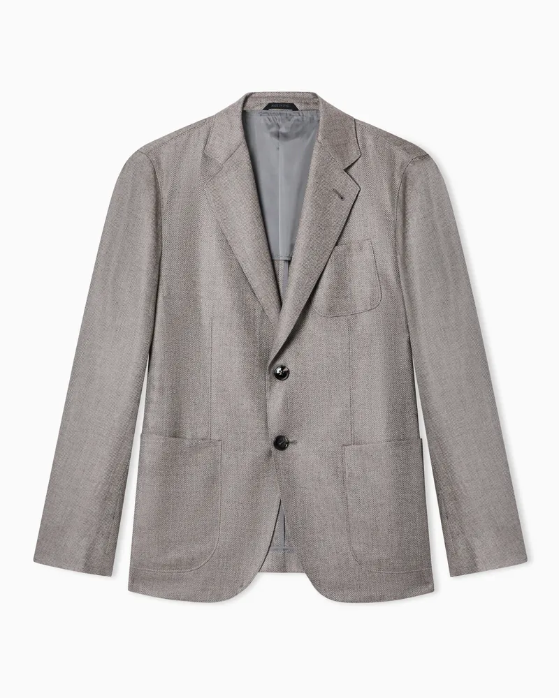 Giorgio Armani ASV Einreihiges Sakko der Upton Line, gefertigt aus Kaschmir und Seide mit Fischgrat-Muster Braun