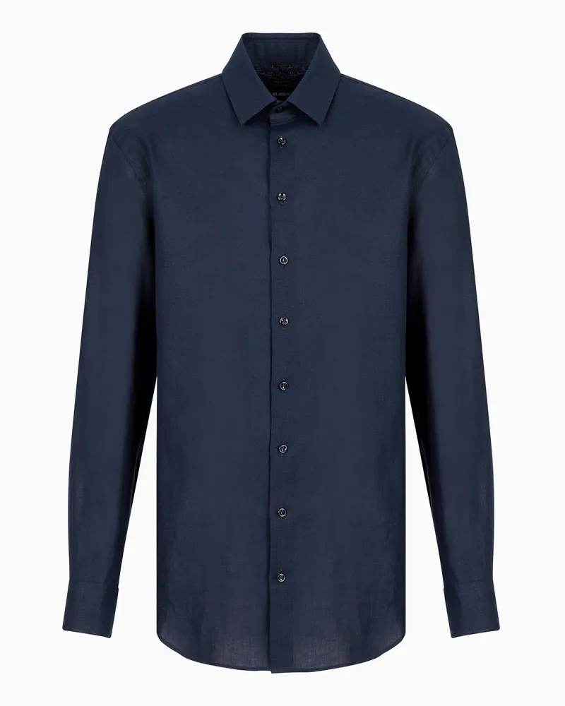 Giorgio Armani Regular Fit Hemd aus Leinen Blau