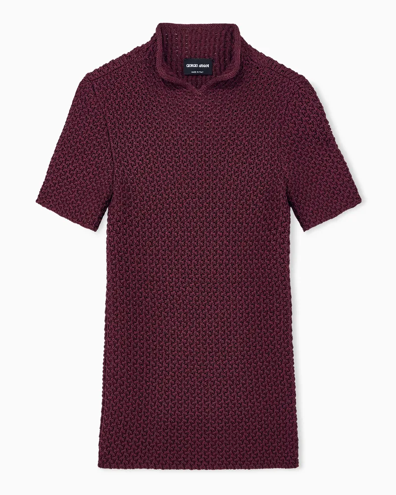 Giorgio Armani Kurzarmpullover Sweaters aus Viskose mit 3D-Wabenstruktur Burgunderrot