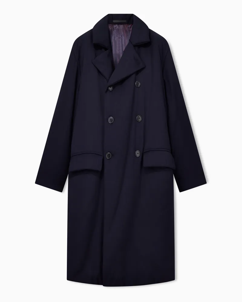 Giorgio Armani Wattierter, doppelreihiger Mantel aus Schurwolle Marineblau