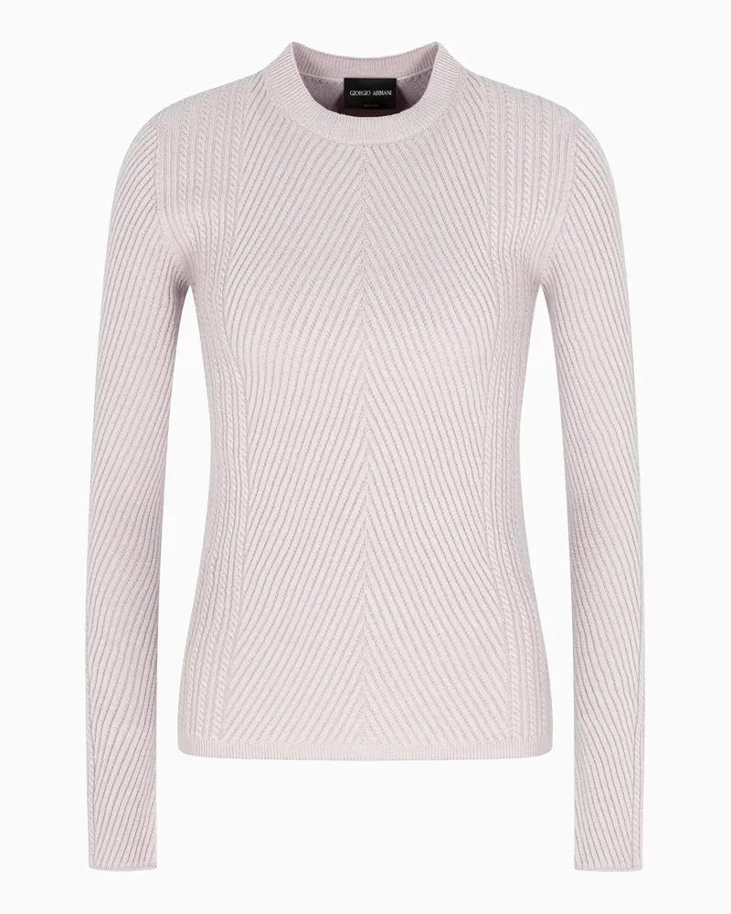 Giorgio Armani Pullover mit Rundhalsausschnitt aus reiner Schurwolle in Rippenstrick Beige