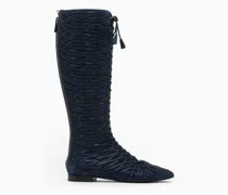 Boot kniehohe Wildlederstiefel Schnürung und flache Sohle