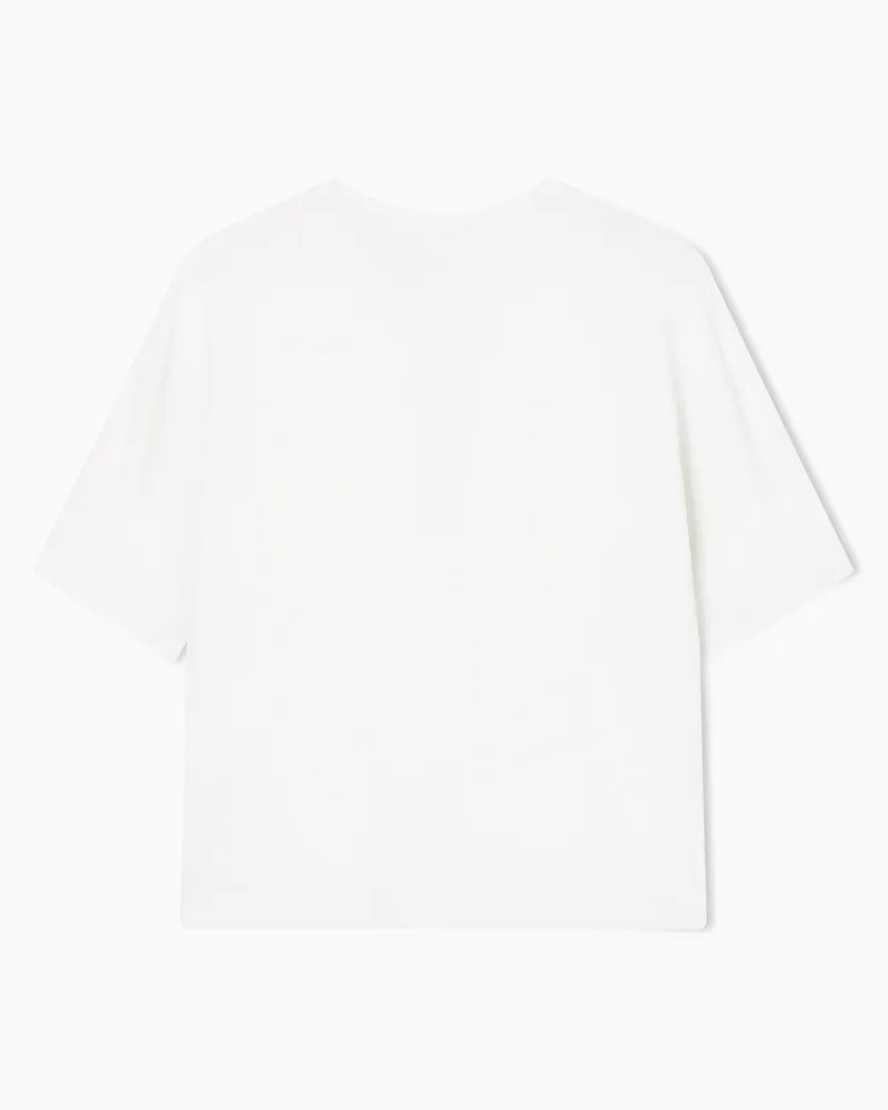 Giorgio Armani Seidengeorgette Bluse mit Rundhalsausschnitt Icon Beige