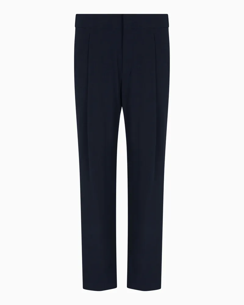 Giorgio Armani Wollcrêpe-Hose mit einer Bundfalte Marineblau