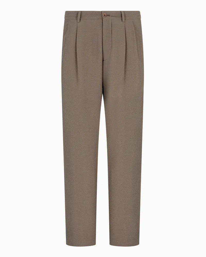 Giorgio Armani Hose mit zwei Bundfalten aus Seersucker-Wollstretch Beige