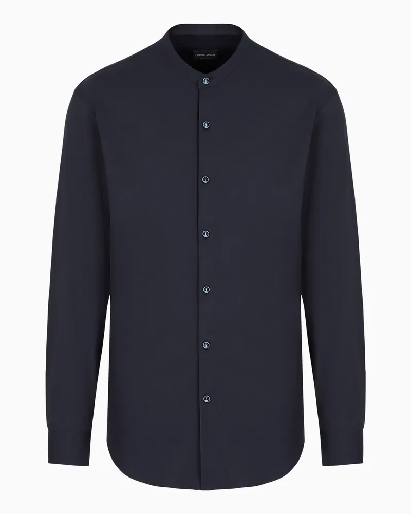 Giorgio Armani Hemd Icon aus stückgefärbtem Baumwollstretch Marineblau