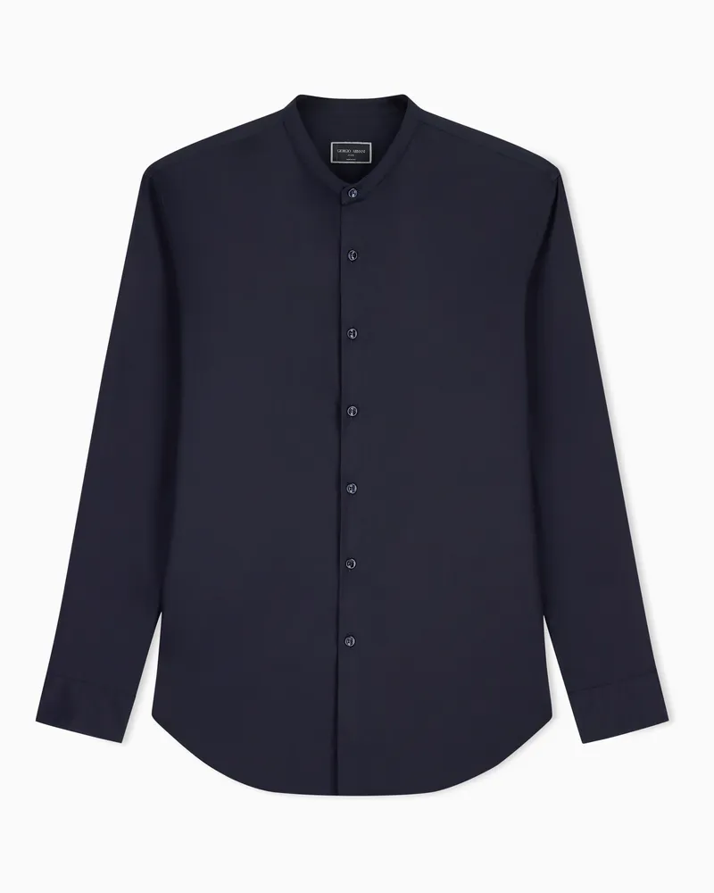Giorgio Armani Hemd Icon aus stückgefärbtem Baumwollstretch Marineblau