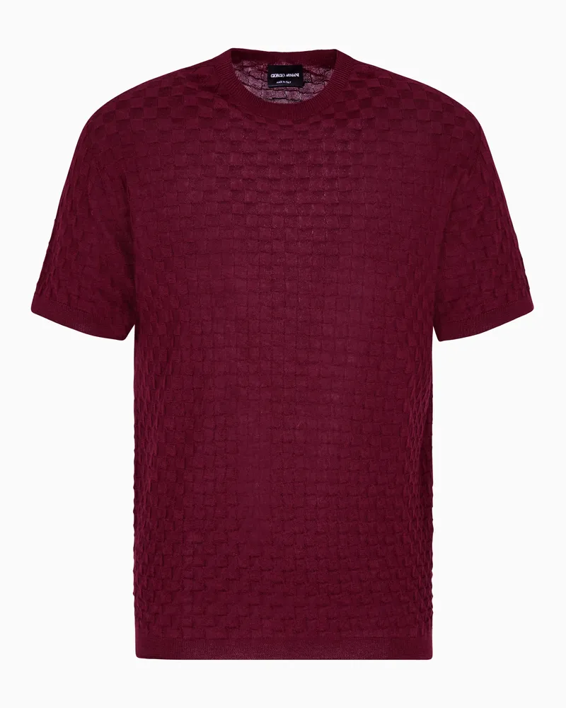 Giorgio Armani Pullover mit Rundhalsausschnitt und kurzen Ärmeln aus Kaschmir und Seide Burgunderrot
