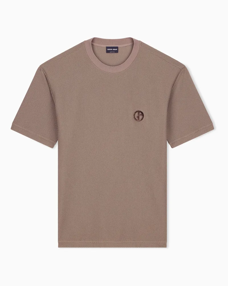 Giorgio Armani T-Shirt mit Wabenstruktur und geripptem Rundhalsausschnitt Braun