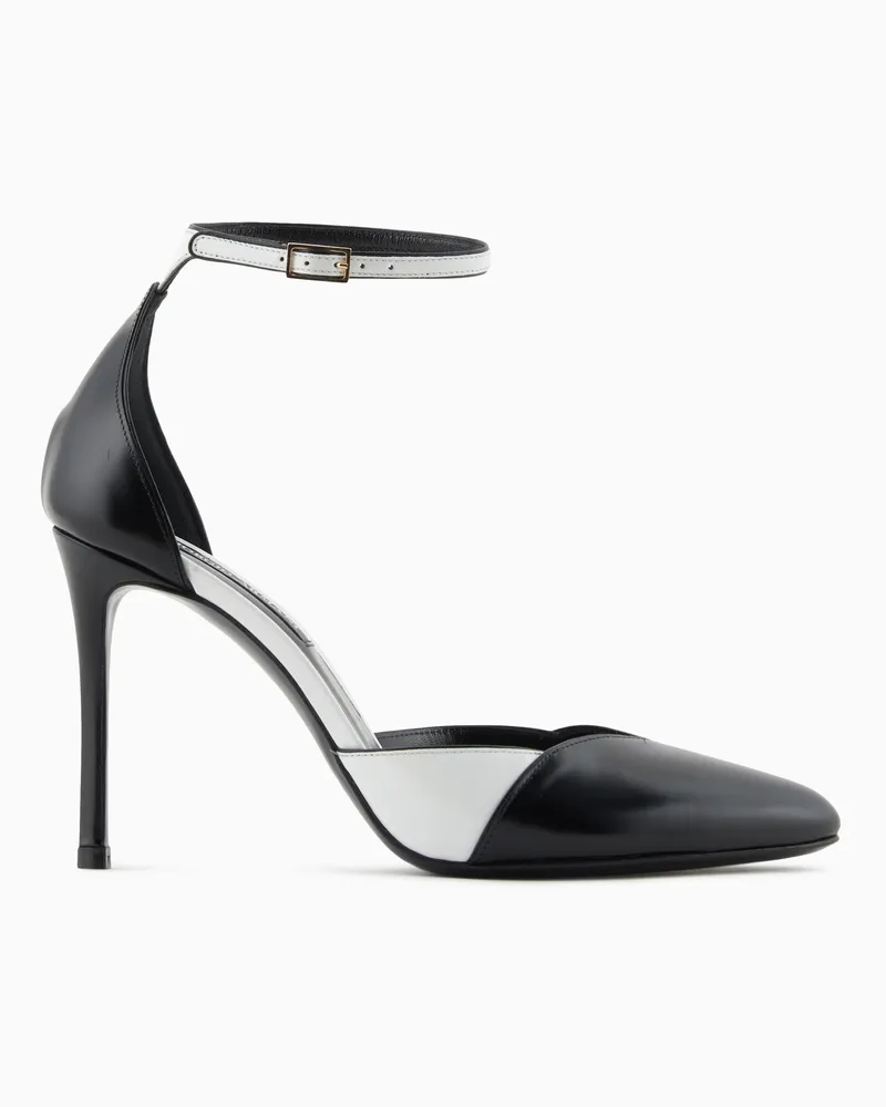Giorgio Armani Pumps mit zweifarbigem Riemen aus gebürstetem Leder Zweifarbig