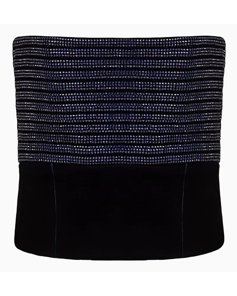 Giorgio Armani Bustier Aus Samt mit Strass-stickerei Marineblau