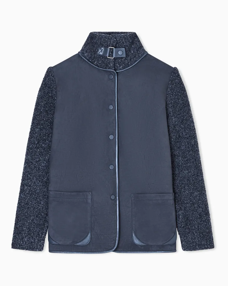 Giorgio Armani Jacke aus Kalbsleder, Kaschmir und Bouclé-Seide Zweifarbig