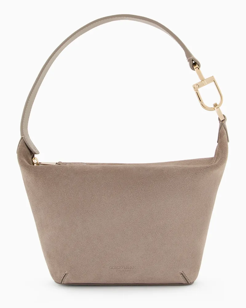 Giorgio Armani Hobo Bag la Prima Soft im Mini-Format aus Veloursleder Grau