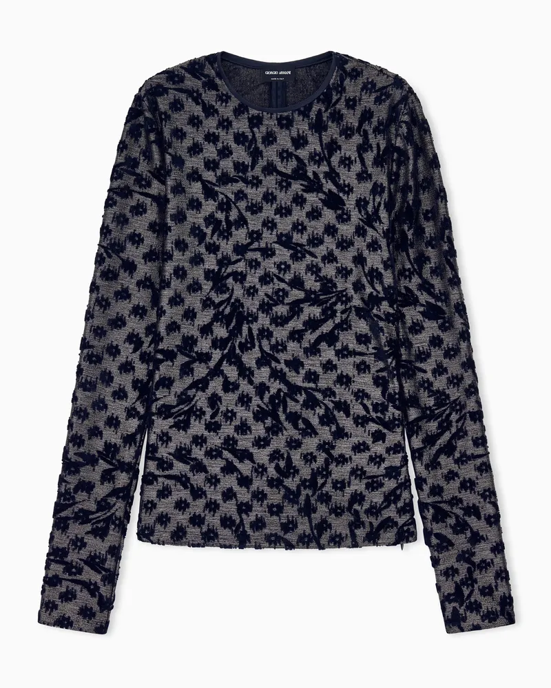 Giorgio Armani Pullover aus Jacquard-Jersey mit geometrischem Blumenmuster Marineblau