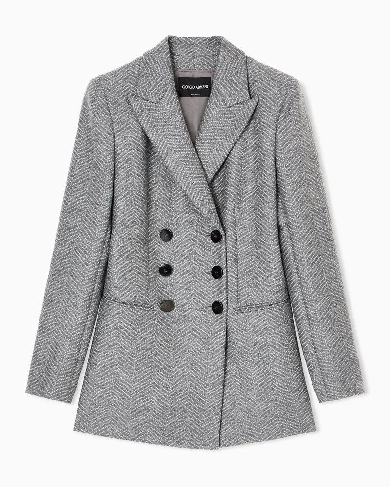 Giorgio Armani ASV Doppelreihiges Sakko aus Schurwolle und Kaschmir mit Fischgrat-Motiv in Jacquard-Stoff-Verarbeitung Grau